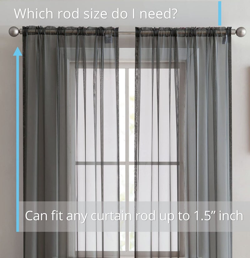 HLC.ME Charcoal Grey Sheer Voile Window Treatment Rod Pocket Curtain Panels for Bedroom, Kitchen, and Living Room (54 x 72 inches Long, Set of 2) - Image 2
